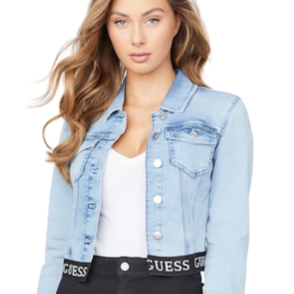 NWOT Camil Logo-Tape Denim Jacket by Guess - Picture 1 of 15